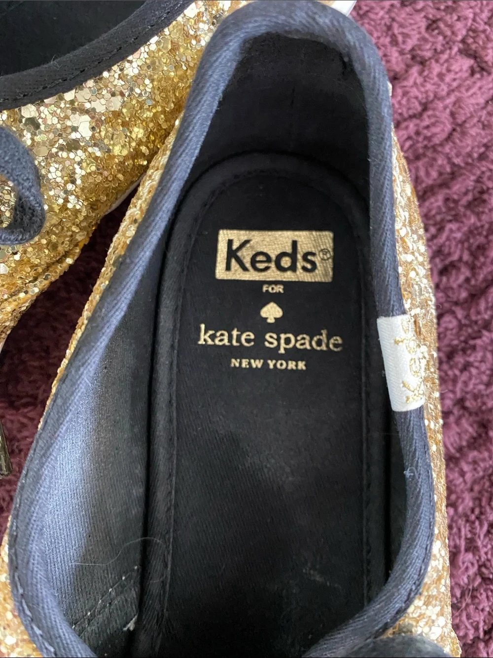 KEDS kate spade Gold Glitter Lace-Up Sneakers with Black Trim